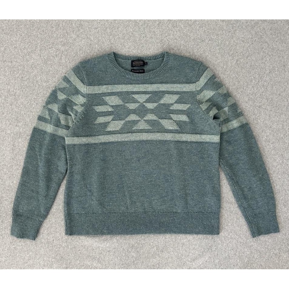 Pendleton Sweater Womens XL Teal Washable Wool Southwestern‎ Aztec Crew Neck
